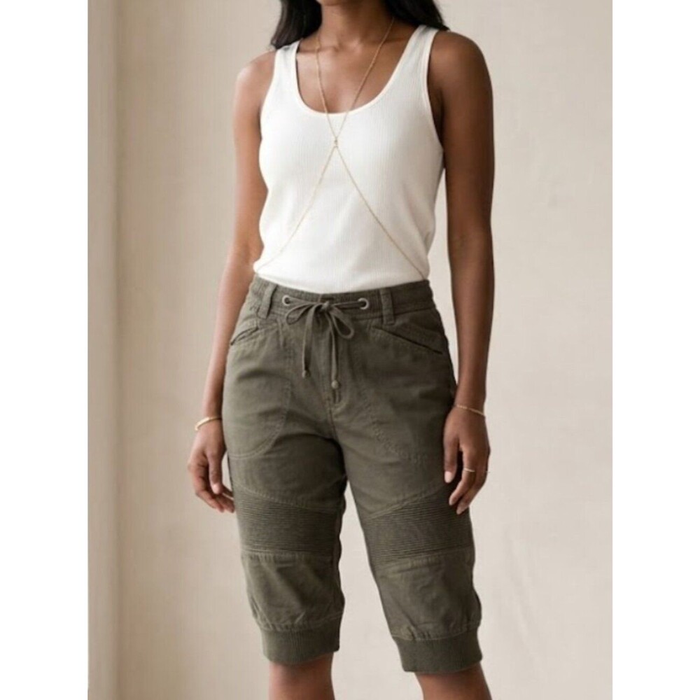 The Image Utility Moto Green Ribbed Knee 100% Cotton Jogger Shorts Size 30